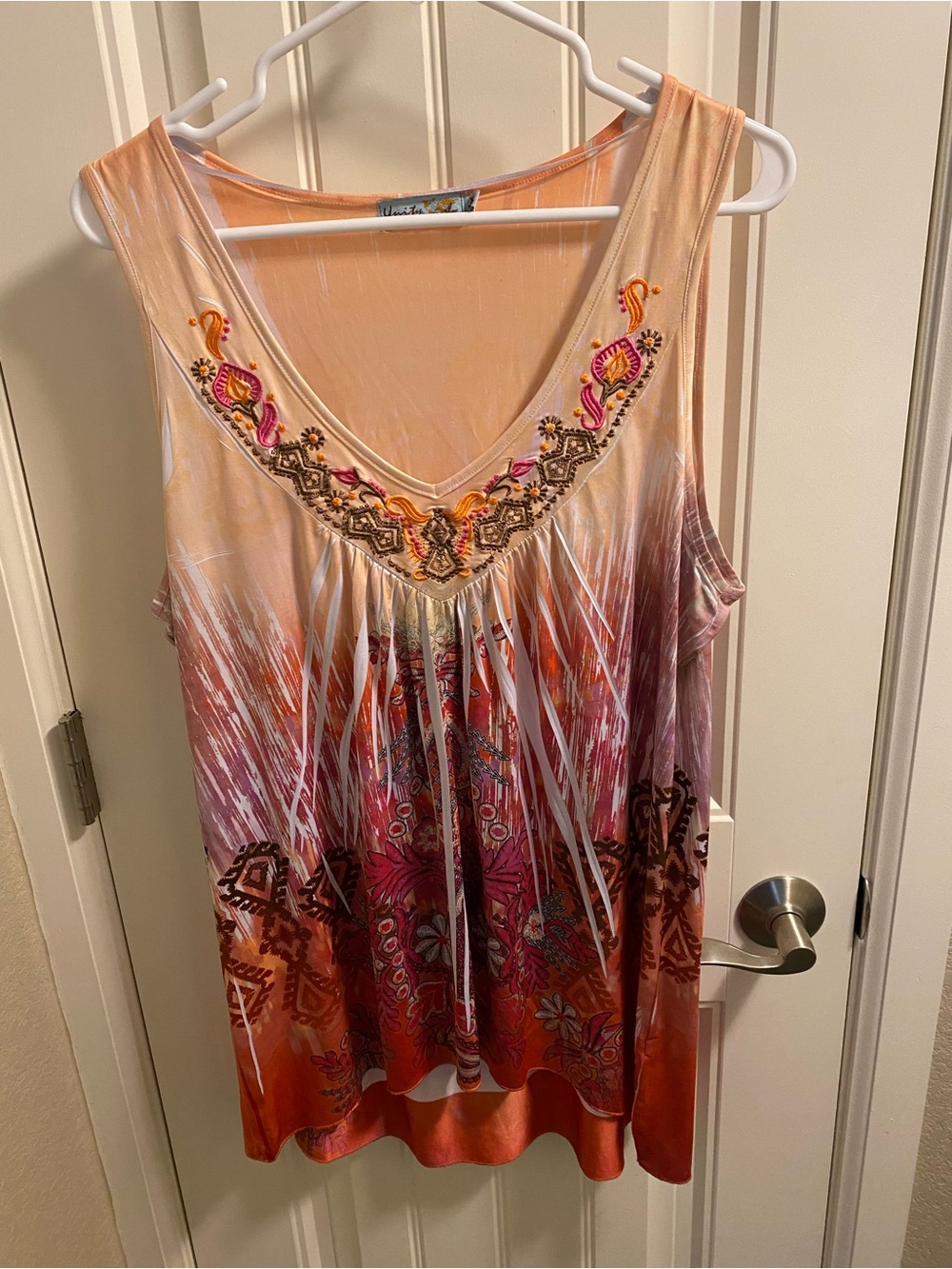 Unity World Wear XL Top Sublimation Stretch Peach Embroidered Blouse Shirt Tank